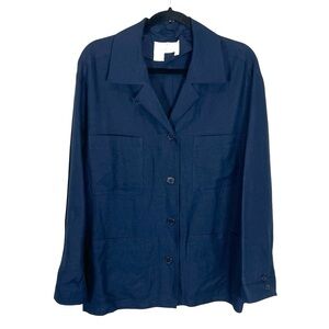 Laura Leigh LTD women’s navy linen rayon blend lightweight blazer jacket Large